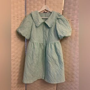 & other stories Mint Jacquard sparkly Puff Sleeve Mini Dress w/ pan collar